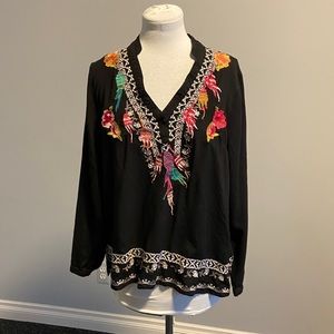 *RARE* Paparazzi by Biz Black Floral Embroidered Boho Tunic